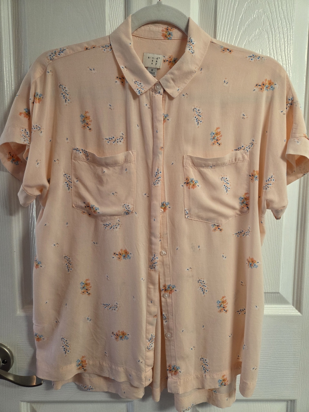 a new day Peach Floral Short Sleeve Button-Down Shirt